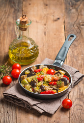 Vegetable ratatouille in a frying pan