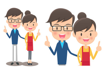 人差し指を立てるアジア人のカップル