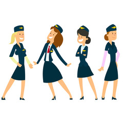 Four beautiful stewardesses in uniform.