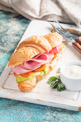 Fresh croissant sandwich