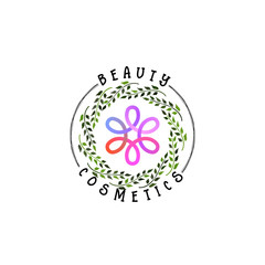 Badge as part of the design - Cosmetics logo Sticker, stamp, logo - for design, hands made. With the use of floral elements, calligraphy and lettering