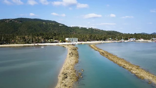 Aerial View: John Suwan highest viewpoint to see mountain and sea shore at Koh tao, Thailand