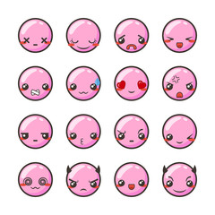Set of cute lovely kawaii emoticon.
