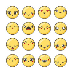 Fototapeta premium Set of cute lovely kawaii emoticon.
