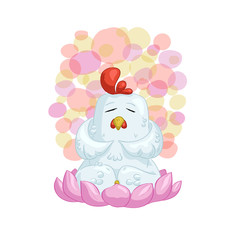 White chicken meditate on lotus with circle background