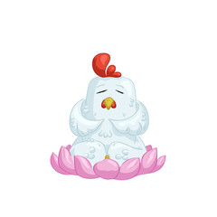 White chicken meditate on lotus