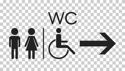 WC, toilet flat vector icon . Men and women sign for restroom on isolated background.