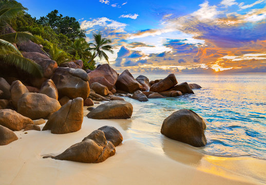 Tropical beach at sunset
