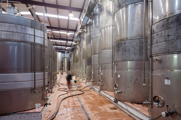 Steel barrels in contemporary winery