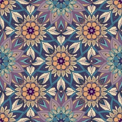 Fototapeten Ornate floral seamless texture, endless pattern with vintage mandala elements. © somber
