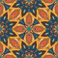 Ornate floral seamless texture, endless pattern with vintage mandala elements.