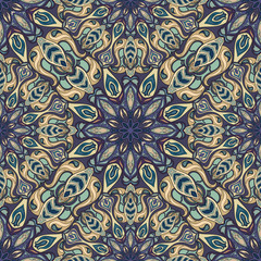Ornate floral seamless texture, endless pattern with vintage mandala elements.
