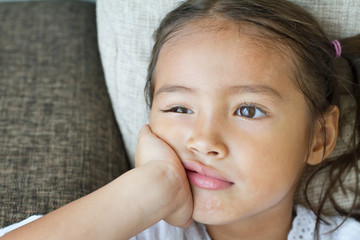 portrait of sad and unhappy girl, showing negative feeling or expression