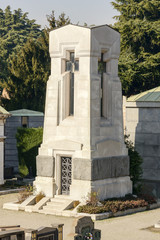 Fototapeta na wymiar stone mausoleum at Monumental Cemetery, Milan