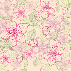 Elegant flower seamless background. Pink set. Hand drawn vector illustration
