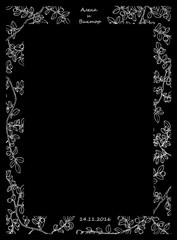 Blueberries frame. Craft art illustration. Black background