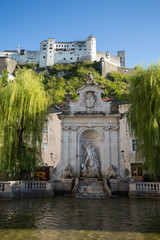  View of the old Horse Well at the Kapitelplatz Square in Salzburg,  Austria.