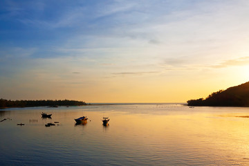 The boats on the river, sea, lake
