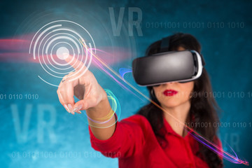 Happy woman with glasses of virtual reality.