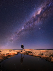 A person looking up at the milky way
