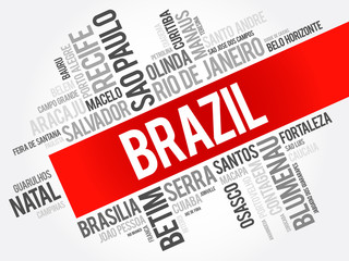 List of cities and towns in Brazil, word cloud collage, business and travel concept background