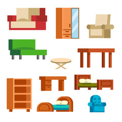 Furniture icons vector illustration isolated interior living cupboard simple element indoor home set room cabinet office house armchair sofa closet