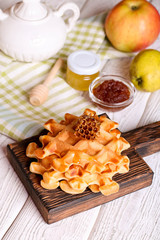 Breakfast with homemade wafers and honey