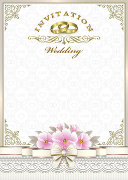 Wedding invitation with flowers and rings