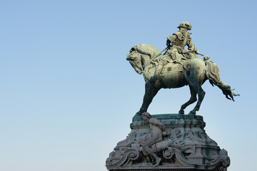 Equestrian statue of Prince Eugene of Savoy at the Danube terrace of Buda Castle, Budapest, Hungary.