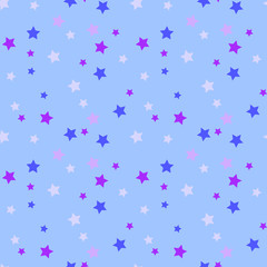 Fototapeta na wymiar Seamless pattern with blue and violet stars onlight blue background. Vector illustration. 