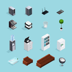 Colored Office Supplies Isometric Icon Set