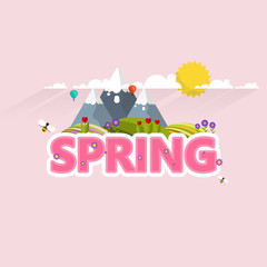 Spring Word in Decorative Vector Design.