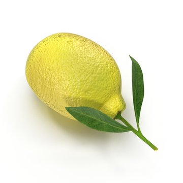Lemon with leaves on white. 3D illustration