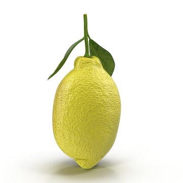 Lemon. Fruit with leaves isolated on white. 3D illustration