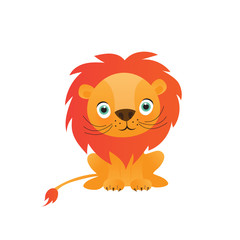 Cute lion cartoon on white background vector illustration.