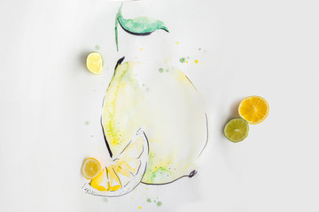 Hand drawn watercolor painting fruit