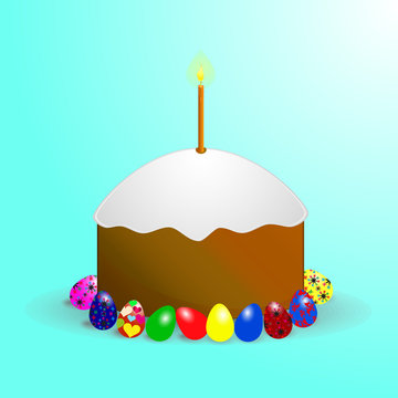 vector image of painted Easter eggs and burning candle