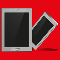 vector image tablet device to communicate on red background