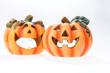 Two halloween pumpkins isolated on white background