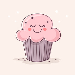 Hand Drawn Cute Cupcake.