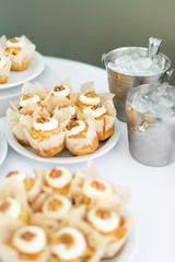 Wedding cakes on the table. Sweet desserts. Selective focus.