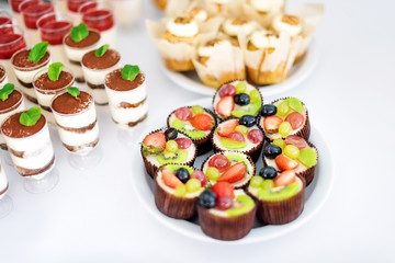 Wedding cakes on the table. Sweet desserts. Selective focus.
