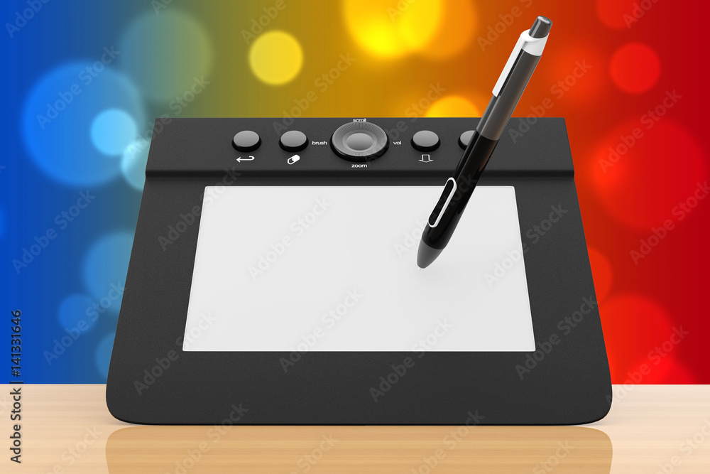 Poster digital graphic tablet with pen. 3d rendering