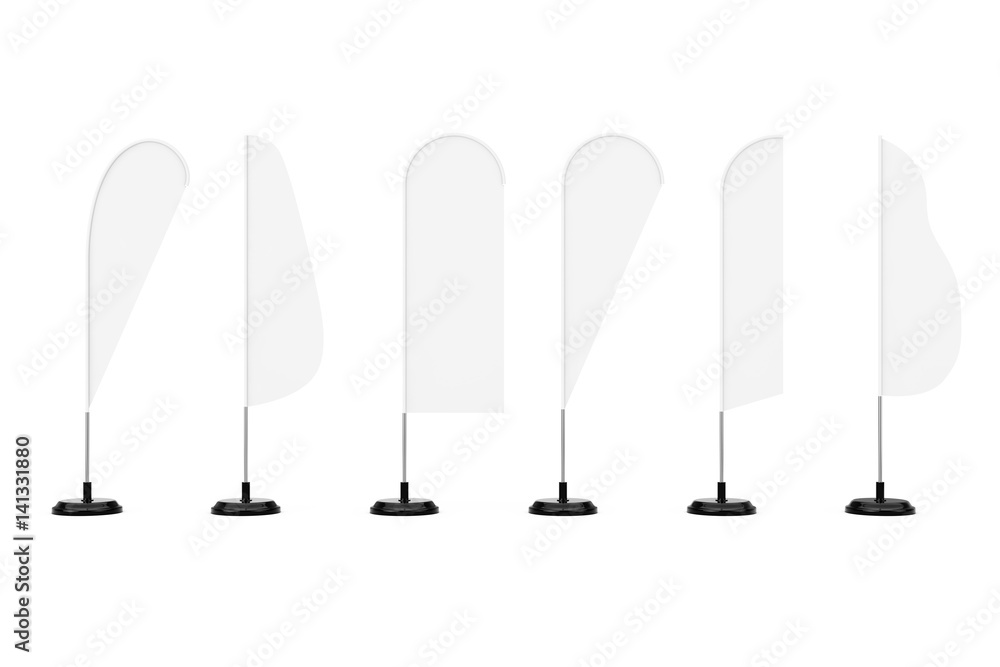 Poster blank banner feather flag stands. 3d rendering