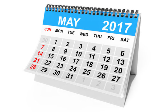 Calendar May 2017. 3d Rendering