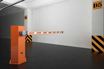 Industrial Interior Concept. Barrier on Departure from Underground Parking Garage. 3d Rendering
