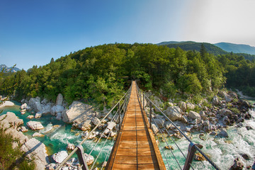 Hängebrücke an der Soca, Slowenien - obrazy, fototapety, plakaty