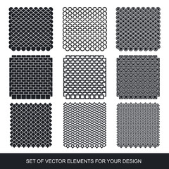 Collection of textures, pattern, brushes, Geometric graphics, design element. Abstract background. smooth seamless objects
