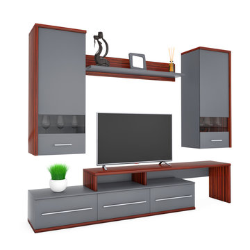 Modern Living Room Wall Unit. 3d Rendering