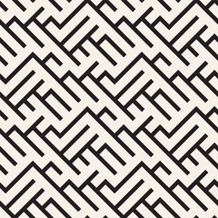 Irregular Maze Shapes Tiling Contemporary Graphic Design. Vector Seamless Black and White Pattern